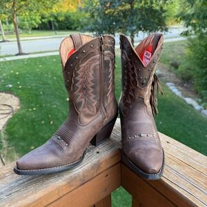 NWT‎ Durango Women's Brown Leather Western Boots Fringe Studs 8M